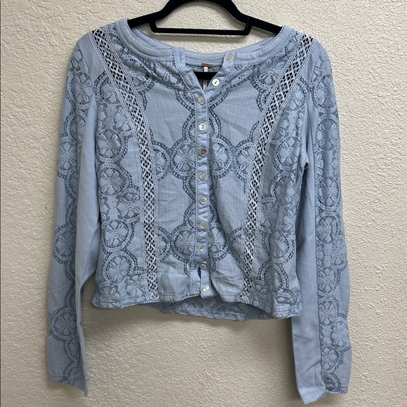 NWT Free People Jae Sheer Lace Knit Longsleeve Button-down Top - Picture 5 of 7
